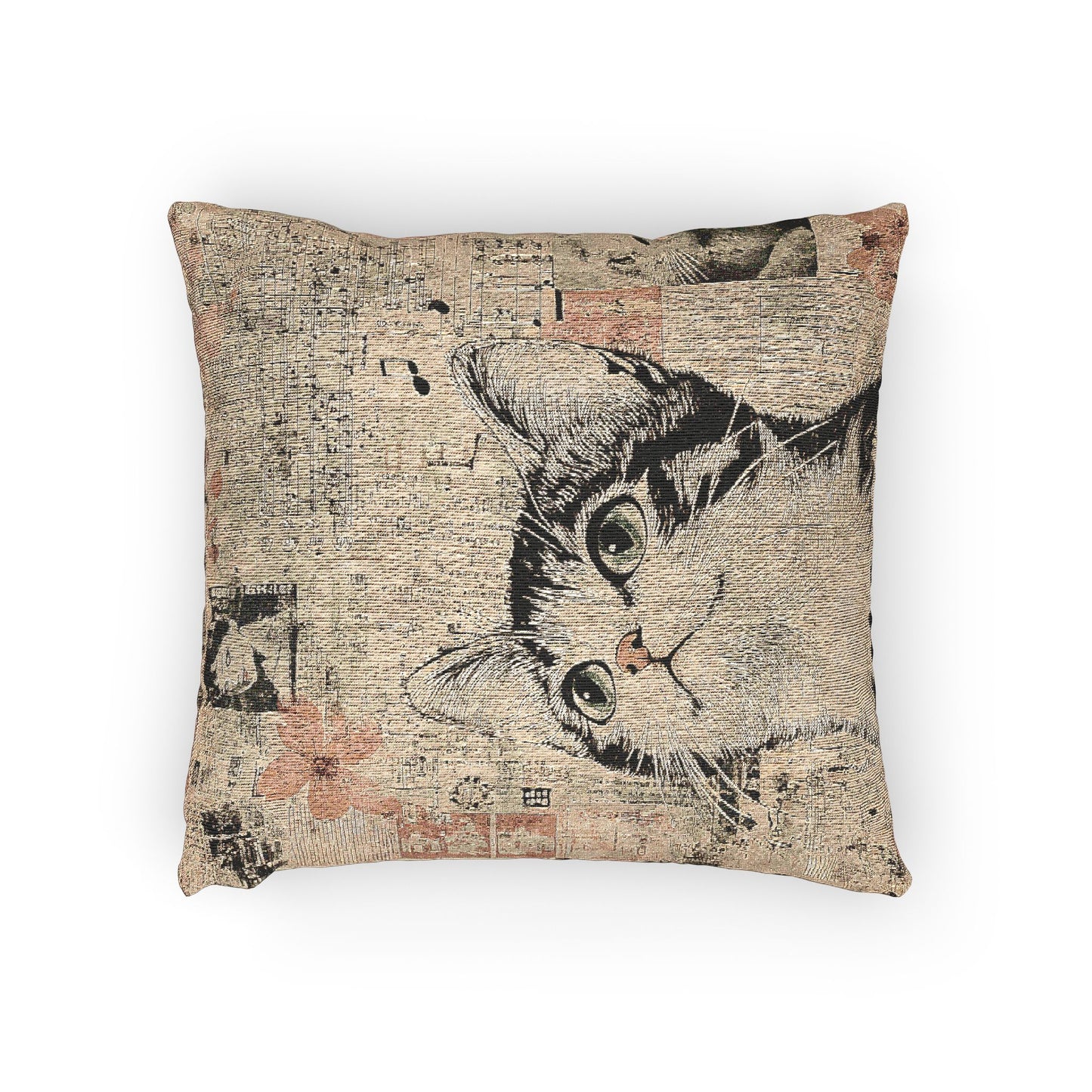 Whimsical Cat Woven Pillow