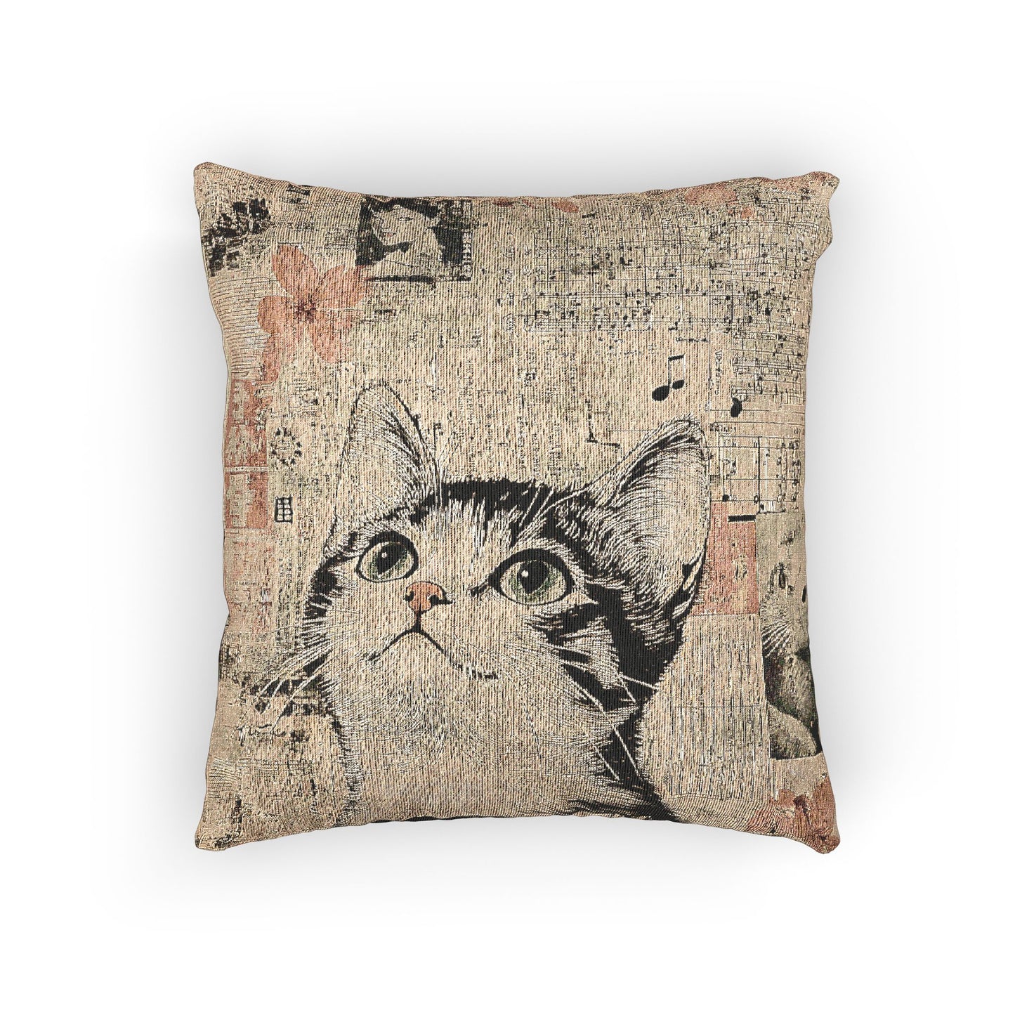 Whimsical Cat Woven Pillow