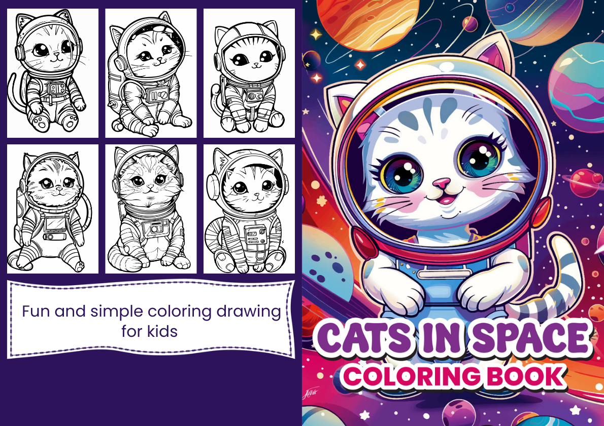 Cats in Space Coloring Book for Kids
